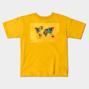 world map yellow  #map #worldmap Kids T-Shirt